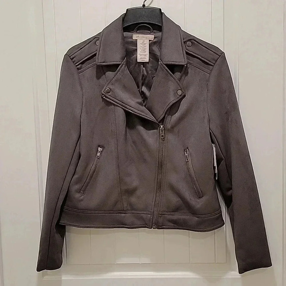 Philosophy Grey Faux Leather Suede Jacket Size Large - Picture 10 of 10